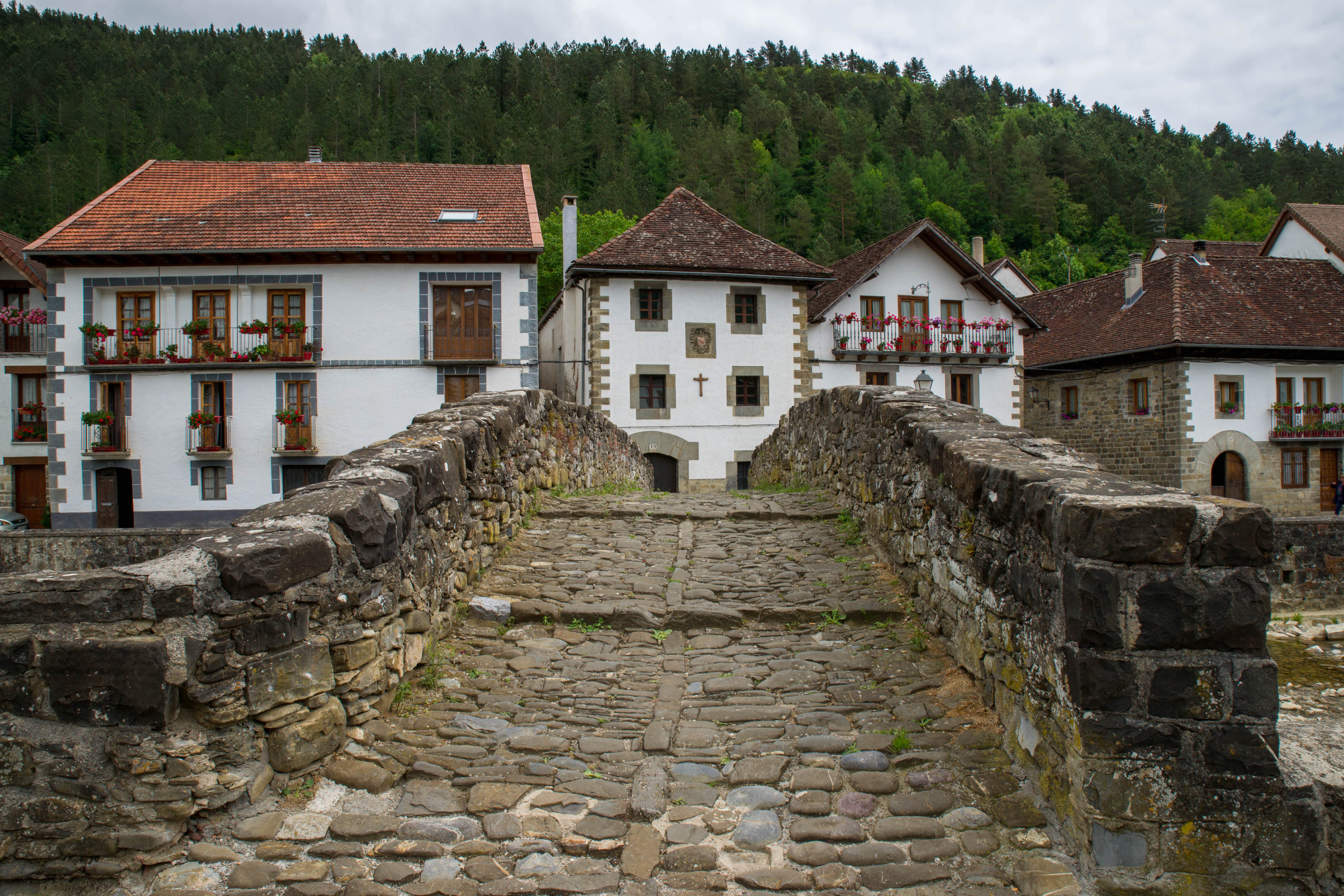 Puente y casas del pueblo de Ochagavía