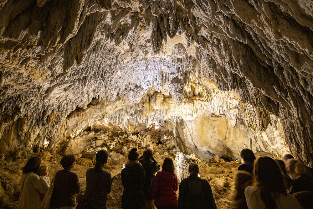 grupo de personas en el interior de la cueva de Urdax