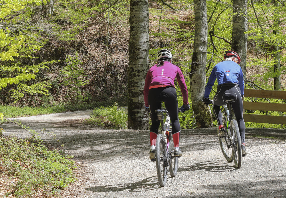 ciclista de espalda por una pista de Irati