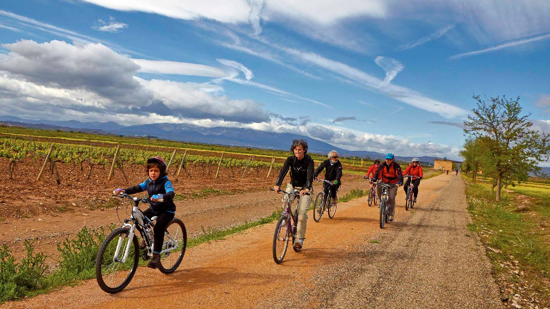 Grupo de ciclistas por la Vía Verde del Tarazonica