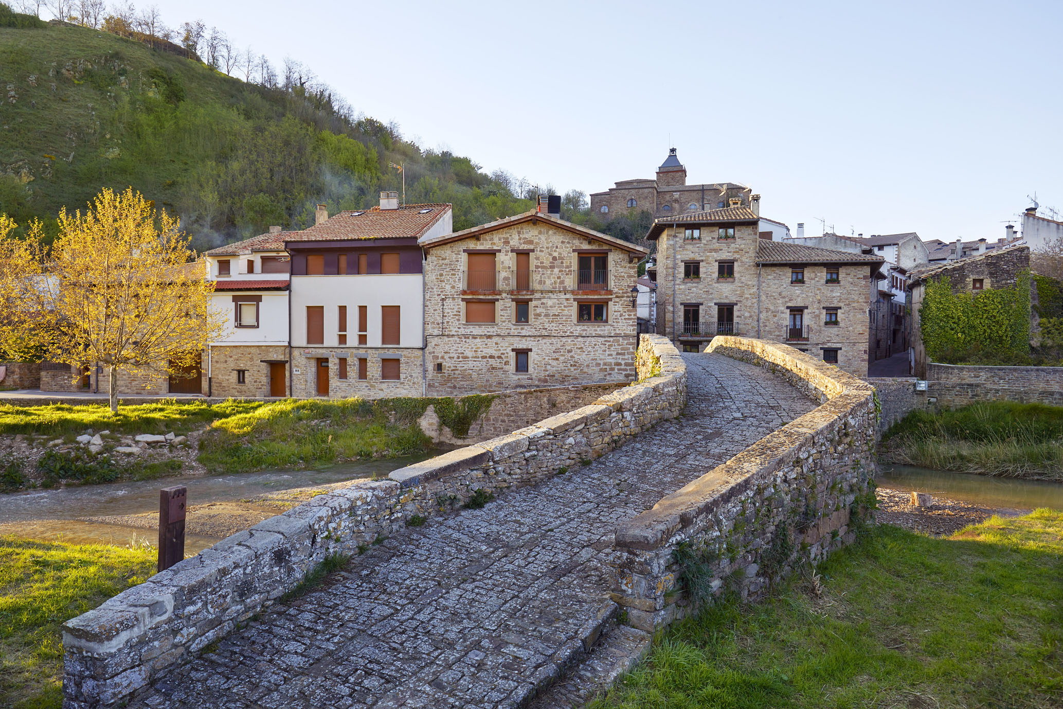 puente medieval de piedra y casas