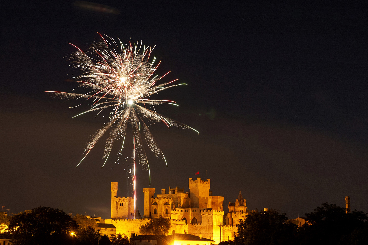 Olite Palace with fireworks