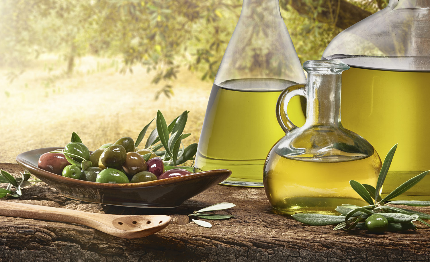Recipientes con aceite de oliva