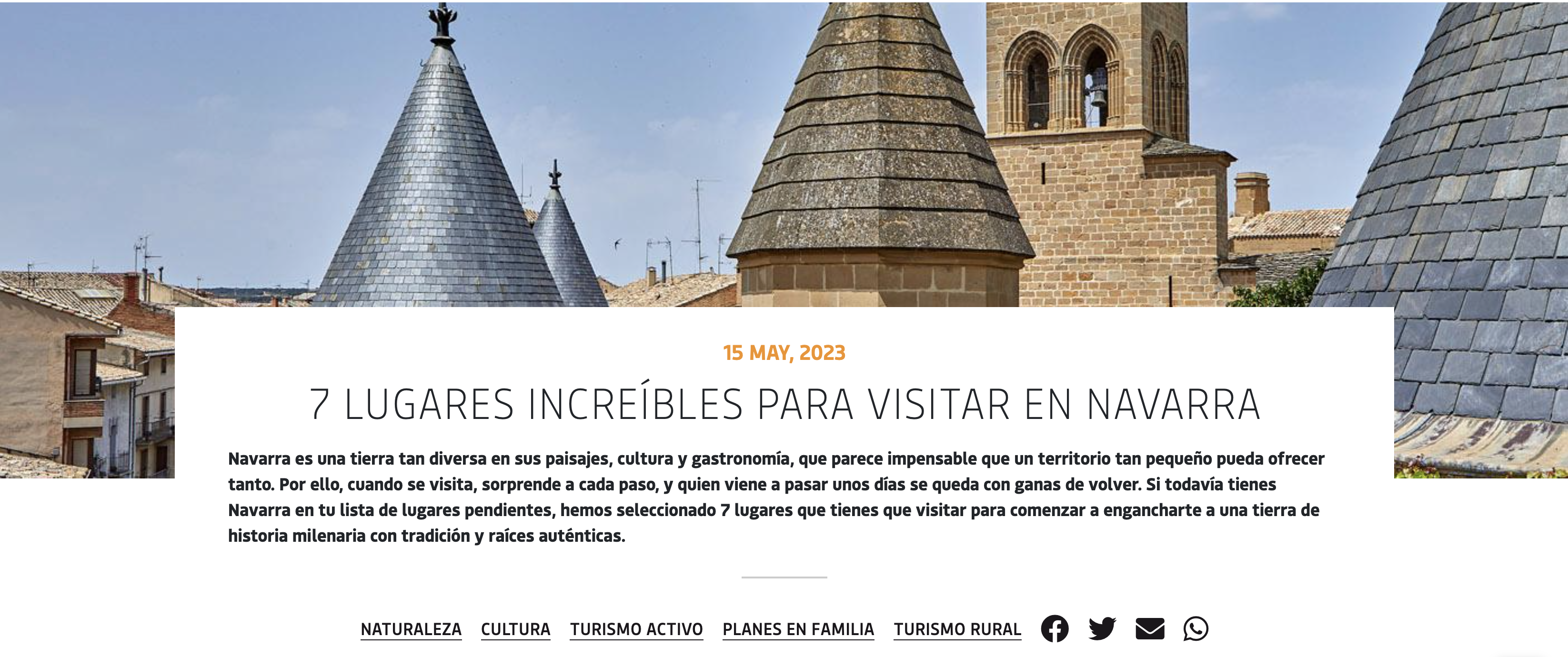 “Una excelente selección de lugares para visitar en Navarra que encandilen a los posibles visitantes”, nuevo artículo del blog de Turismo de Navarra