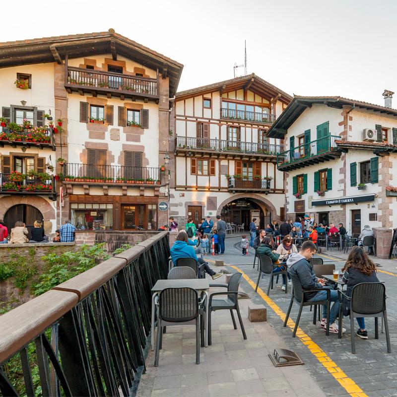 Caserío de Elizondo visto desde el río en primavera
