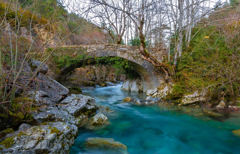 Puente y río en el Valle de Roncal