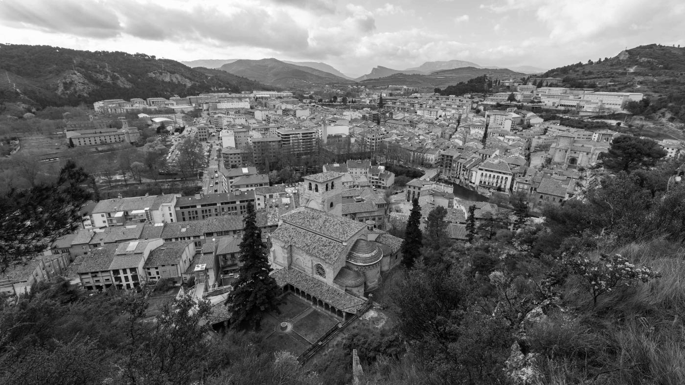 Estella in black and white from the sky